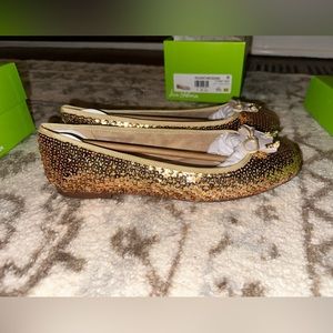 Gold sequin flats with bow